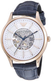 Emporio Armani Meccanico Automatic White Dial Blue Leather Strap Watch For Men - AR1947 Authentic Buy Shop Now