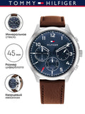Tommy Hilfiger Asher Chrongraph Blue Dial Brown Leather Strap Watch For Men - 1791855 Authentic Buy Shop Now