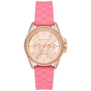 Michael Kors Mini Pilot Quartz Rose Gold Dial Pink Silicone Strap Watch For Women - MK7375 Authentic Buy Shop Now