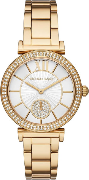 Michael Kors Abbey Three-Hand Analog White Dial Gold Steel Strap Watch for Women - MK4615 Authentic Buy Shop Now