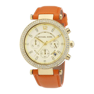 Michael Kors Parker Champagne Dial Orange Leather Strap Watch for Women - MK2279 Authentic Buy Shop Now