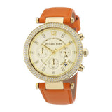 Michael Kors Parker Champagne Dial Orange Leather Strap Watch for Women - MK2279 Authentic Buy Shop Now