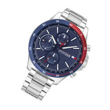 Tommy Hilfiger Bank Chronograph Blue Dial Silver Steel Strap Watch for Men - 1791718 Authentic Buy Shop Now