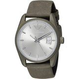 Emporio Armani Sportivo Quartz Silver Dial Brown Leather Strap Watch For Men - AR6079 Authentic Buy Shop Now