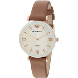 Emporio Armani Gianni T Bar Quartz Mother of Pearl White Dial Brown Leather Strap Watch For Women - AR11040 Authentic Buy Shop Now
