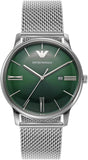Emporio Armani Minimalist Quartz Green Dial Silver Mesh Bracelet Watch For Men - AR11578 Authentic Buy Shop Now