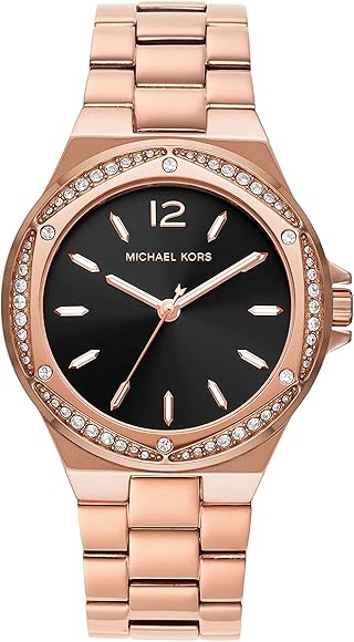 Michael Kors Lennox Three-Hand Black Dial Rose Gold Steel Strap Watch For Women - MK7233 Authentic Buy Shop Now