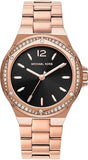 Michael Kors Lennox Three-Hand Black Dial Rose Gold Steel Strap Watch For Women - MK7233 Authentic Buy Shop Now
