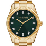 Michael Kors Lexington Three Hand Green Dial Gold Steel Strap Watch For Women - MK7449 Authentic Buy Shop Now