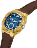 Guess Headline Chronograph Blue Dial Brown Silicone Strap Watch For Men - GW0571G5 Authentic Buy Shop Now