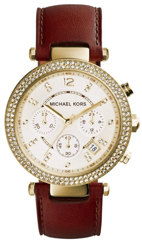 Michael Kors Parker Champagne Gold Dial Brown Leather Strap Watch for Women - MK2249 Authentic Buy Shop Now