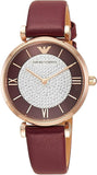 Emporio Armani Gianni T Bar Crystals Maroon Dial Maroon Leather Strap Watch for Women - AR11487 Authentic Buy Shop Now