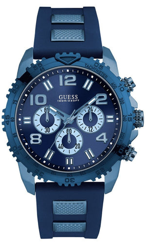 Guess Velocity Chronograph Blue Dial Blue Rubber Steel Strap Watch for Men - W0599G4 Authentic Buy Shop Now