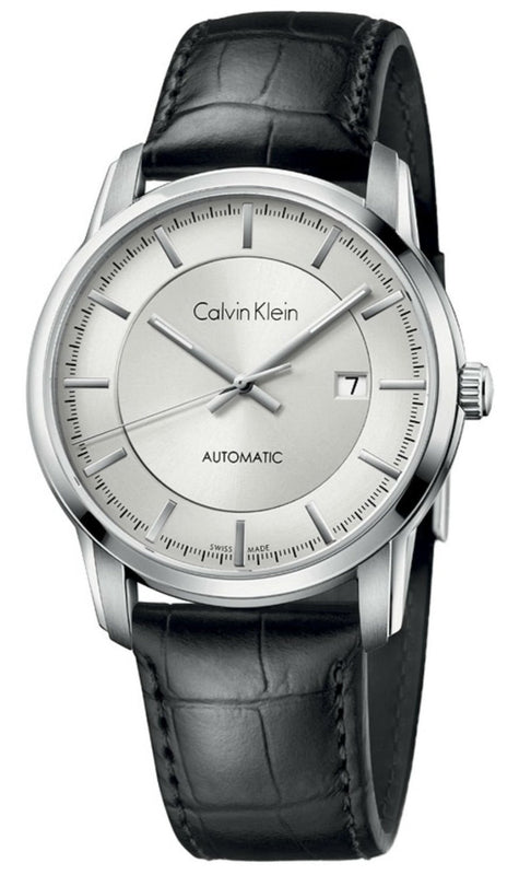 Calvin Klein Infinity Silver Dial Black Leather Strap Watch for Men - K5S341C6 Authentic Buy Shop Now