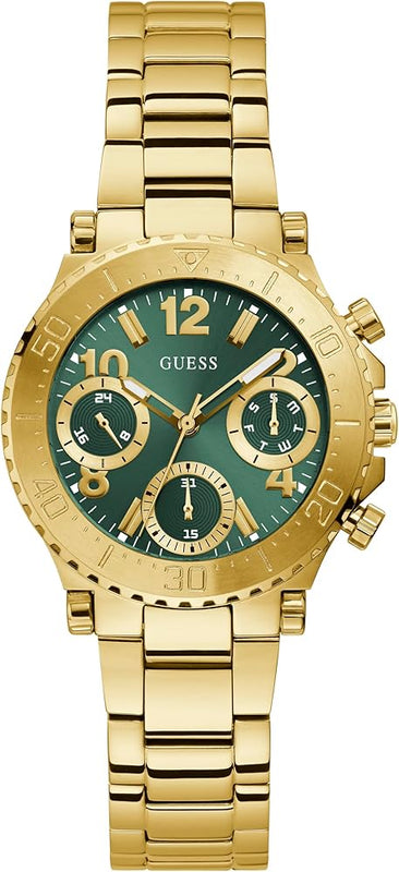 Guess Cosmo Chronograph Green Dial Gold Steel Strap Watch For Women - GW0465L5 Authentic Buy Shop Now