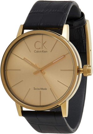 Calvin Klein Post Minimal Rose Gold Dial Black Leather Strap Watch For Men - K7622201 Authentic Buy Shop Now