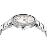 Michael Kors Parker Three Hand Mother of Pearl White Dial Silver Steel Strap Watch For Women - MK4694 Authentic Buy Shop Now