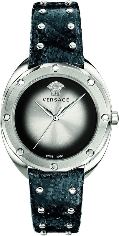 Versace Shadov Quartz Silver Dial Black Snake Leather Strap Watch for Women - VEBM00118 Authentic Buy Shop Now
