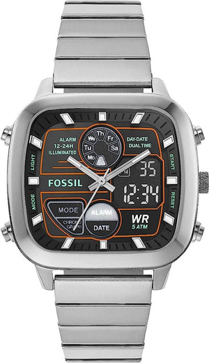 Fossil Retro Analog-Digital Black Dial Silver Steel Strap Watch for Men - FS5890 Authentic Buy Shop Now
