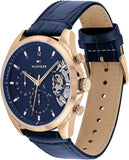 Tommy Hilfiger Baker Chronograph Quartz Blue Dial Blue Leather Strap Watch For Men - 1710451 Authentic Buy Shop Now