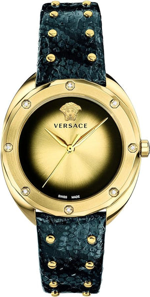 Versace Shadov Gold Dial Green Leather Strap Watch For Women - VEBM01018 Authentic Buy Shop Now