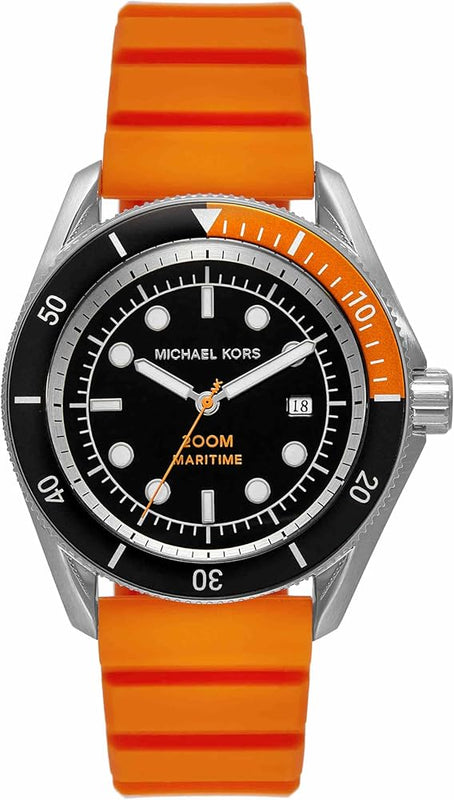 Michael Kors Maritime Three-Hand Analog Black Dial Orange Silicone Strap Watch for Men - MK9157 Authentic Buy Shop Now