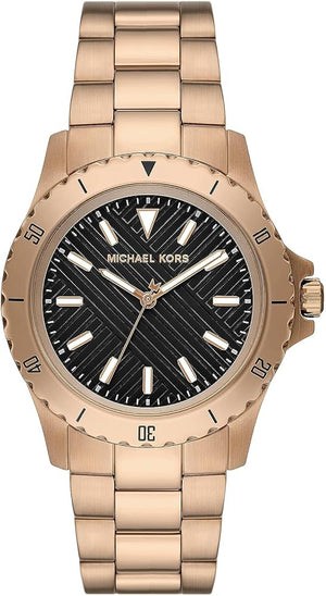 Michael Kors Everest Three Hand Quartz Black Dial Gold Steel Strap Watch For Men - MK9140 Authentic Buy Shop Now