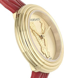 Versace Virtus Mini Quartz Gold Dial Red Leather Strap Watch For Women - VET300521 Authentic Buy Shop Now