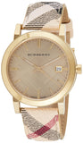 Burberry The City Gold Dial Haymarket Brown Leather Strap Watch for Women - BU9026 Authentic Buy Shop Now