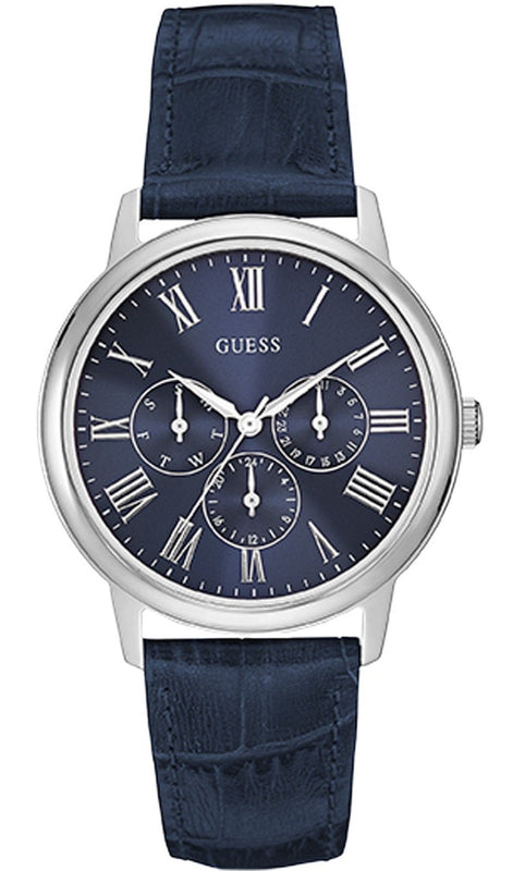Guess Wafer Chronograph Quartz Blue Dial Blue Leather Strap Watch For Men - W0496G3 Authentic Buy Shop Now