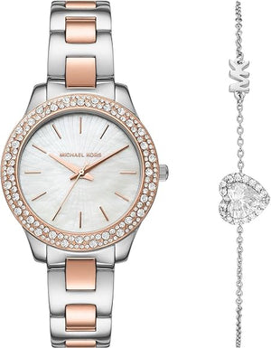 Michael Kors Liliane Quartz Mother of Pearl White Dial Two Tone Steel Strap Watch For Women - MK1048 Authentic Buy Shop Now