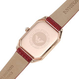 Emporio Armani Gianni T Bar Two-Hand Mother of Pearl Dial Red Leather Strap Watch For Women - AR11467 Authentic Buy Shop Now