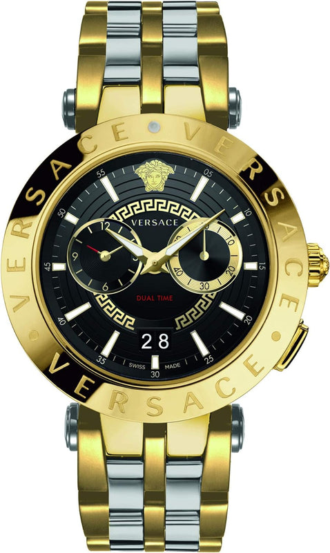 Versace V-Race Quartz Black Dial Gold Steel Strap Watch For Men - VEBV00519 Authentic Buy Shop Now