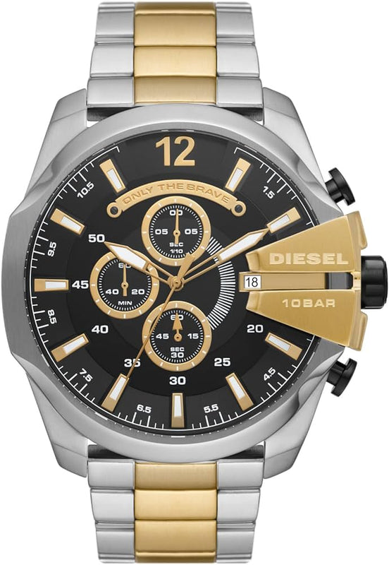 Diesel Mega Chief Chronograph Black Dial Two Tone Steel Strap Watch For Men - DZ4581 Authentic Buy Shop Now
