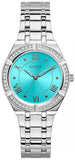 Guess Cosmo Diamonds Turquoise Dial Silver Steel Strap Watch for Women - GW0033L7 Authentic Buy Shop Now