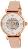 Emporio Armani Meccanico Silver Skeleton Dial Beige Leather Strap Watch For Women - AR60001 Authentic Buy Shop Now