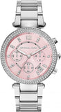 Michael Kors Parker Chronograph Pink Dial Silver Steel Strap Watch For Women - MK6105 Authentic Buy Shop Now