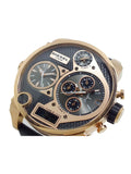 Diesel Big Daddy Gold & Black Dial Black Leather Strap Watch For Men - DZ7261 Authentic Buy Shop Now
