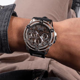 Guess King Quartz Crystals Silver Dial Black Silicone Strap Watch For Men - GW0537G1 Authentic Buy Shop Now