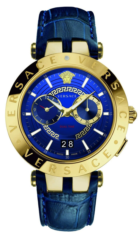 Versace V-Race Multifunction Quartz Blue Dial Blue Leather Strap Watch For Men - VEBV00219 Authentic Buy Shop Now