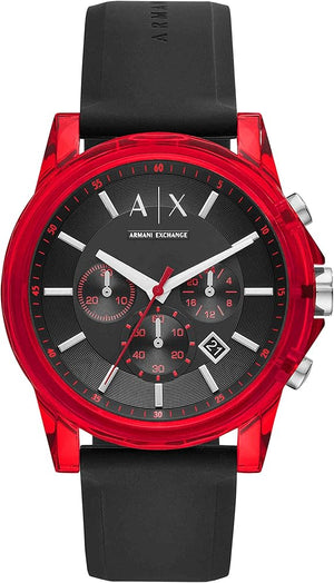 Armani Exchange Outerbanks Chronograph Black Dial Black Silicone Strap Watch For Men - AX1338 Authentic Buy Shop Now