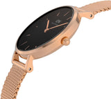 Daniel Wellington Classic Petite Melrose Black Dial Rose Gold Mesh Bracelet Watch For Women - DW00100217 Authentic Buy Shop Now
