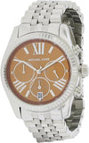 Michael Kors Lexington Chronograph Brown Dial Silver Steel Strap Watch For Women - MK6221 Authentic Buy Shop Now
