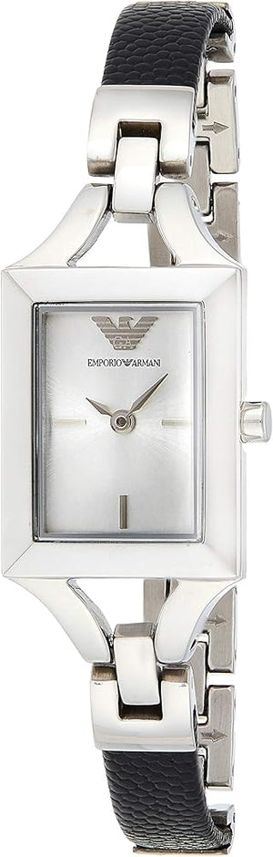 Emporio Armani Chiara Analog Silver Dial Black Leather Strap Watch For Women - AR7372 Authentic Buy Shop Now