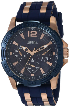 Guess Oasis Blue Dial Blue & Rose Gold Stainless Steel Strap Watch For Men - W0366G4 Authentic Buy Shop Now