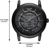 Emporio Armani Meccanico Automatic Skeleton Dial Black Leather Strap Watch For Men - AR60008 Authentic Buy Shop Now