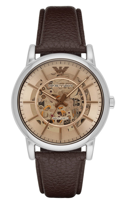 Emporio Armani Luigi Meccanico Brown Dial Brown Leather Strap Watch For Men - AR1982 Authentic Buy Shop Now