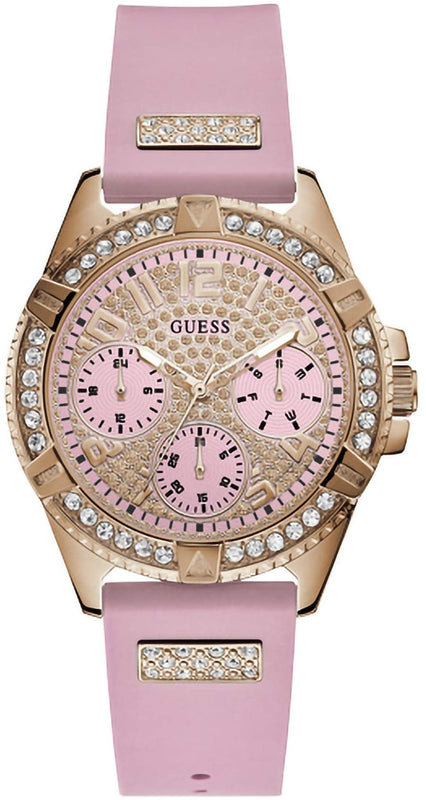 Guess Frontier Diamonds Rose Gold Dial Pink Rubber Strap Watch For Women - W1160L5 Authentic Buy Shop Now