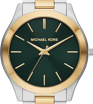 Michael Kors Slim Runway Quartz Green Dial Two Tone Steel Strap Watch for Women - MK9149 Authentic Buy Shop Now