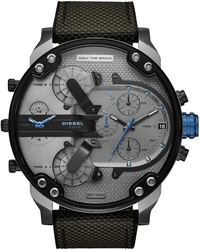 Diesel Mr Daddy 2.0 Chronograph Grey Dial Black Nylon Strap Watch For Men - DZ7420 Authentic Buy Shop Now
